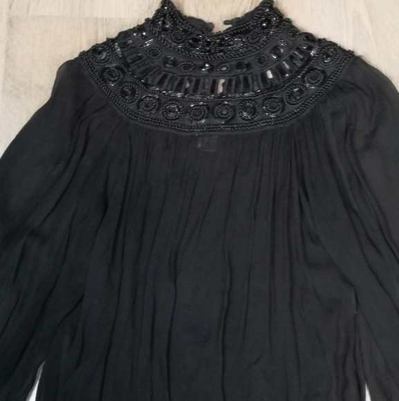 00s Vintage Victorian Gathered Gothic Beaded Neck Mandarin Collar Boho Top - Picture 7 of 15